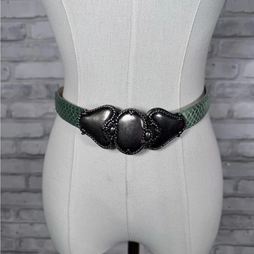 Woman’s Snake Skin Sea-foam Green Waist Belt with Chunky Metal Closure